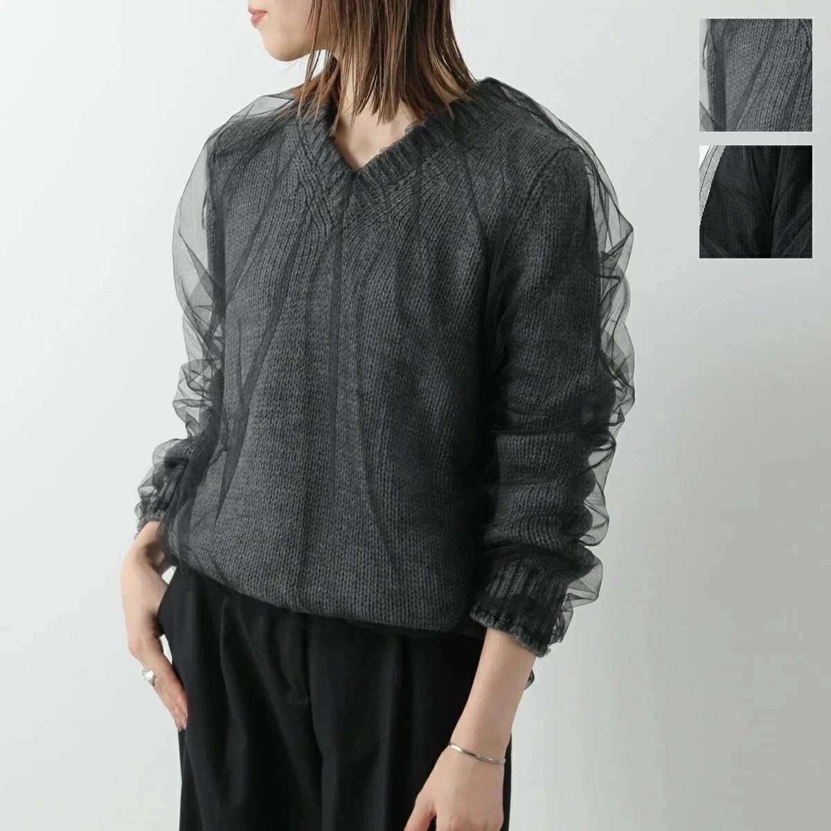 MEIMEIJ メイメイジェイ セーター M4IZ76 レディース チュール シアー シースルー Vネック ニット 長袖 カラー2色