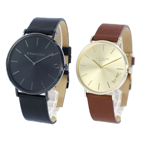 コーチ 夫婦 カップル シンプル ペア ウォッチ 腕時計 手表 メンズ レディース ブラック ブラウン レザー 誕生日プレゼント ポイント消化