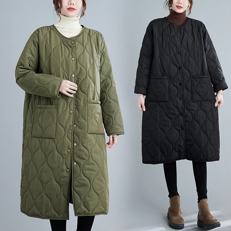 キルティングコートレディースアウターロングコート体型カバー中綿コート軽いゆったり無地あったか暖か防風お洒落