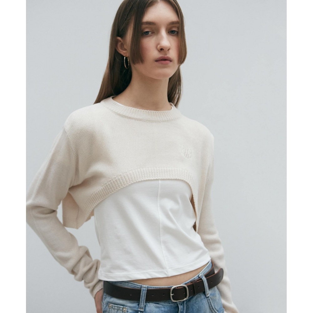 ニック&ニコールナチュラルクロップニットボレロ_ライトベージュ