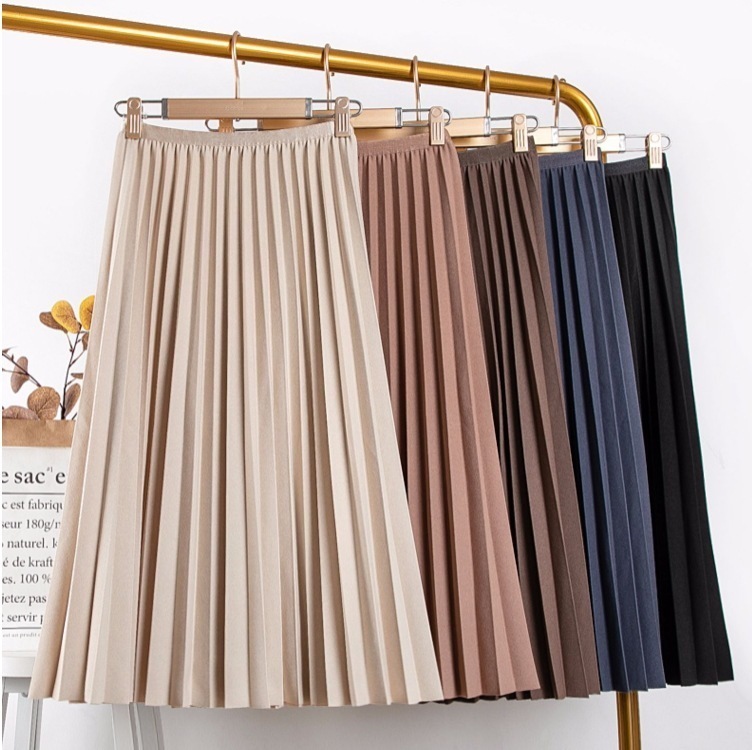 くすみカラースカート カジュアルプリーツスカート ミドル丈プリーツスカート Aラインスカート スカート ボトムス ロングスカート プリーツスカート フレアスカート 膝下 ロング ロング丈 7分丈