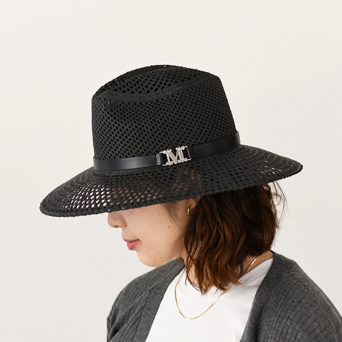Max Mara マックスマーラ 帽子 ハット バケットハット MAROCCO マロッコ ペーパー サンハット 2514571022600 レディース ブラック 春 夏 センタークリース