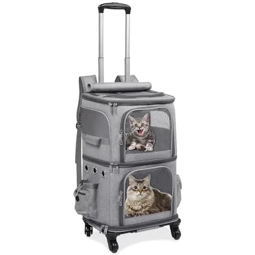 3日で出荷 ポータブルペットキャリーバッグ ユニバーサルホイール付き 4輪360度回転 上下2層バッグ 折り畳み式 大容量 安定性 小型犬 猫 小動物 15kg 通気性 散歩 旅行 通院 災害避難用