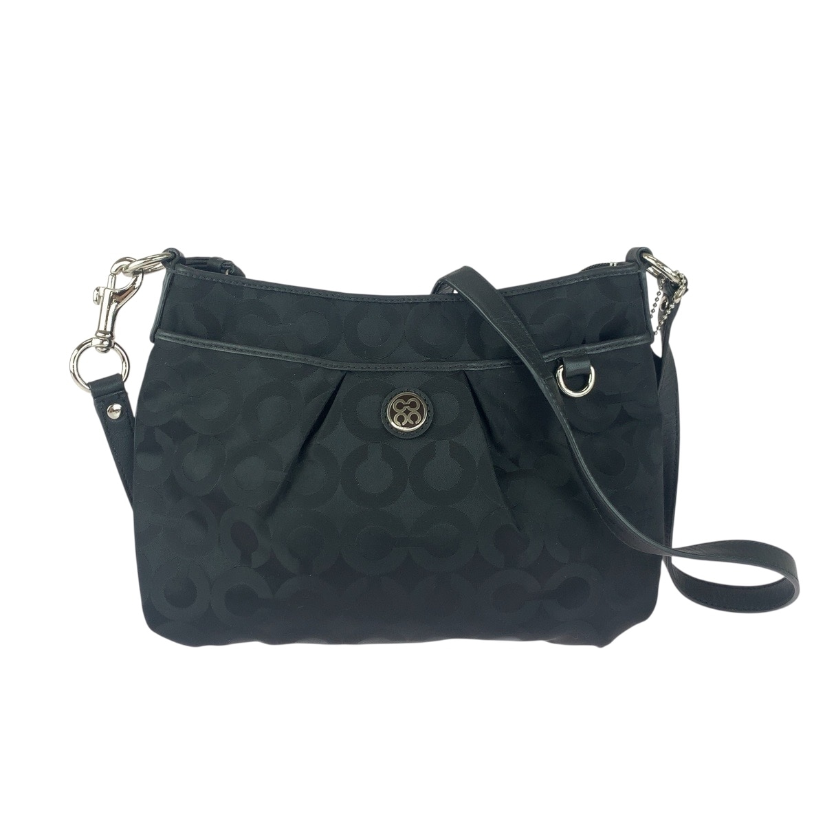 美品 オプアート ブラック 黒 シルバー金具 ナイロン 45379 ショルダーバッグ 斜め掛け レディース 505002