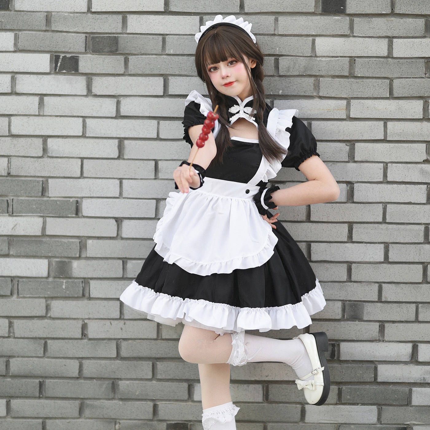 白黒中で純粋な欲望チャイナドレスメイド服コスプレ衣装大きいサイズメイド