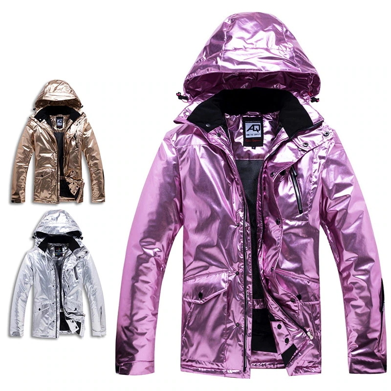 【急速出荷!】スノーボードウェア ジャケット レディース 光沢感 スキーウェア スノボウェア スノーボード ウェア アウター 防寒着 ゴールド シルバー