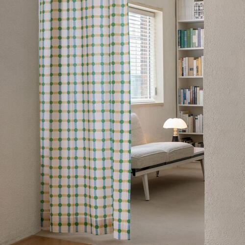 WARMGREYTAIL DOT CHECK カーテン Green on Beige (2size)