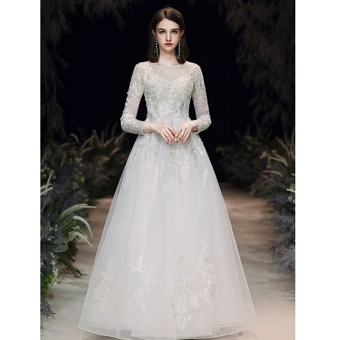 長袖 Aラインドレス ウェティグドレス パーティードレス ロングドレス 結婚式 二次会 海外挙式 花嫁 安い 大きいサイズ 発表会 おしゃれ 前撮り 披露宴