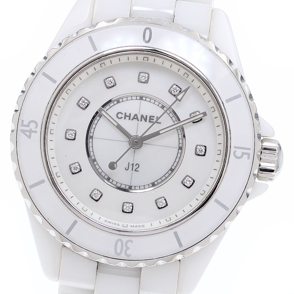 シャネル CHANEL H5704 J12 白セラミック 12Pダイヤ クォーツ レディース 箱・保証書付き_916887【中古】