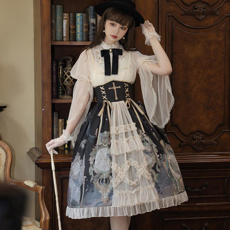 ロリータ バタフライクロックPロリタストラップスカート日常かわいいロリタ甘美なスカート