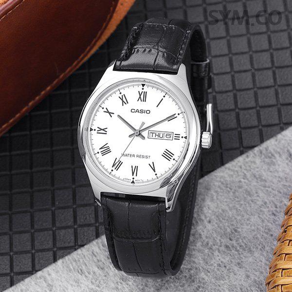 MTP-V006L-7B クラシック ローマ デイデイト オートカレンダー スーツカジュアル メンズ レザーウォッチ d