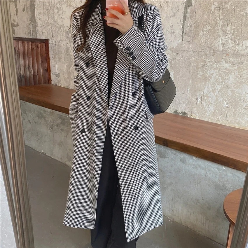 秋冬の新作 ブレザーネックコート 千鳥格子 カジュアルコート着 母の日