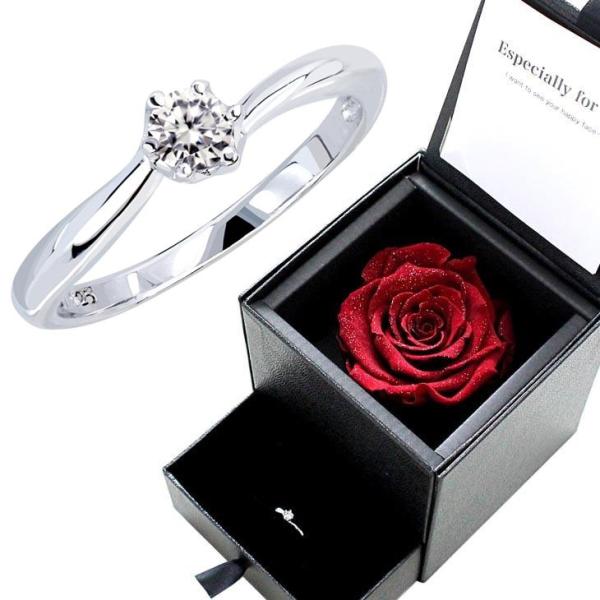 シルバーリング キュービックジルコニア プロポーズ 婚約指輪 プリザーブドフラワー 薔薇 ダイヤモンドローズ 小物入れ