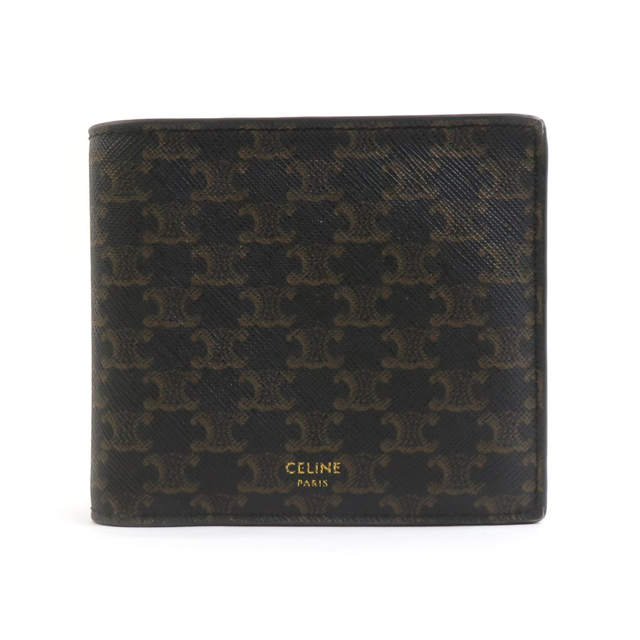 セリーヌ CELINE 二つ折り財布 トリオンフ バイフォールド ウォレット PVCコーティングキャンバス ブラック ユニセックス h31435g