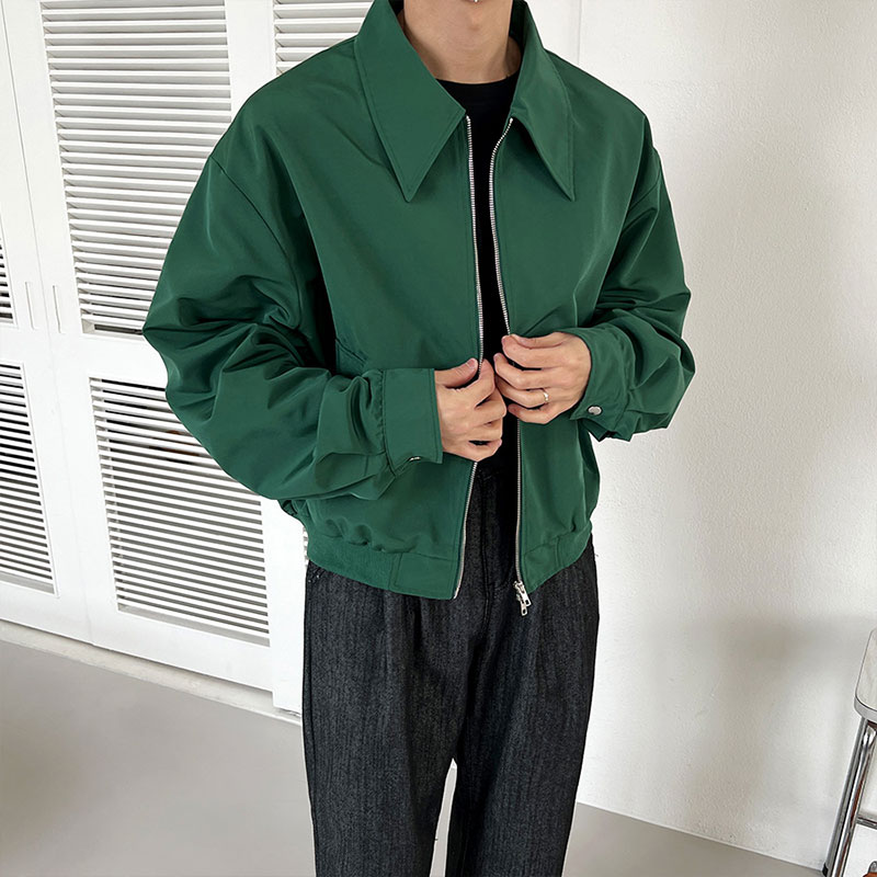 韓国ファッション ループ カラー ツーウェイ ブルゾン クロップ ジャケット 5,873円