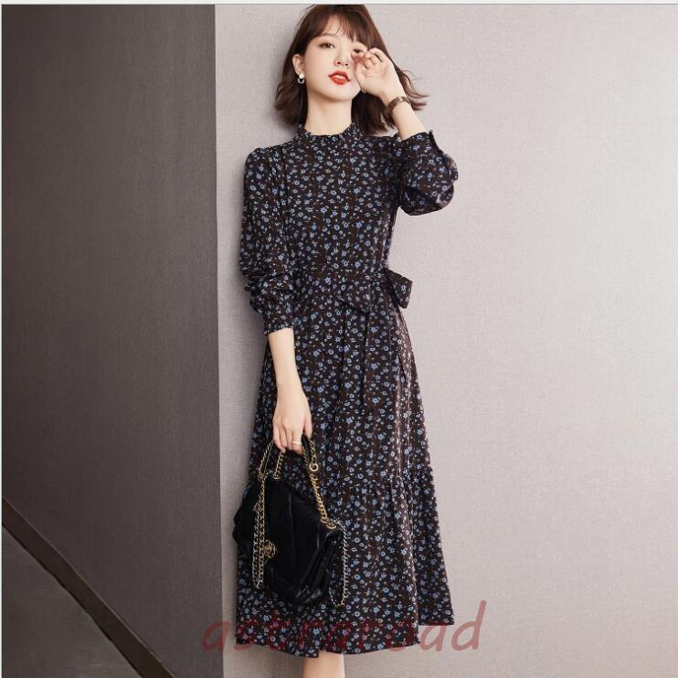 ワンピース レディース 40代 きれいめ 秋冬 長袖 上品 膝丈ワンピース 丸首 Aライン 大きいサイズ パーティードレス お呼ばれ 韓国風 おしゃれ 通勤 着痩せ