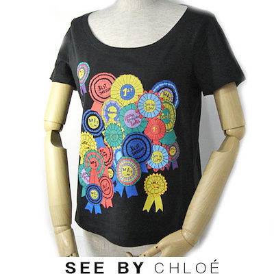 クロエシーバイクロエ 半袖 Tシャツ SEE BY CHLOE 缶バッジ/ブラック サイズ38 クロエシーバイクロエ 半袖 Tシャツ SEE BY CHLOE 缶バッジ/ブラック サイズ38