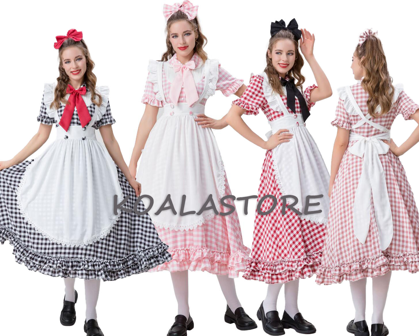可愛いメイド服 大人用コスチューム メイドコスプレ チェック柄ワンピース フリル 半袖メイド服 ハロウィン衣装 ロリータ ゴスロリ ワンピース+エプロン+カチューシャ ウェイトレスコスプレ 萌え 舞台
