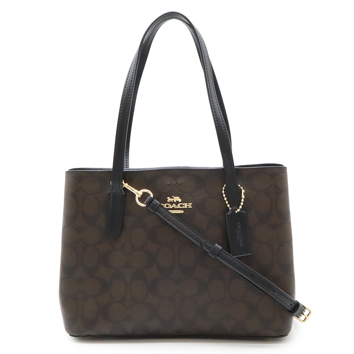 シグネチャー トートバッグ ショルダーバッグ 2WAY 斜め掛け PVC レザー ブラウン 茶 ブラック 黒 F7329