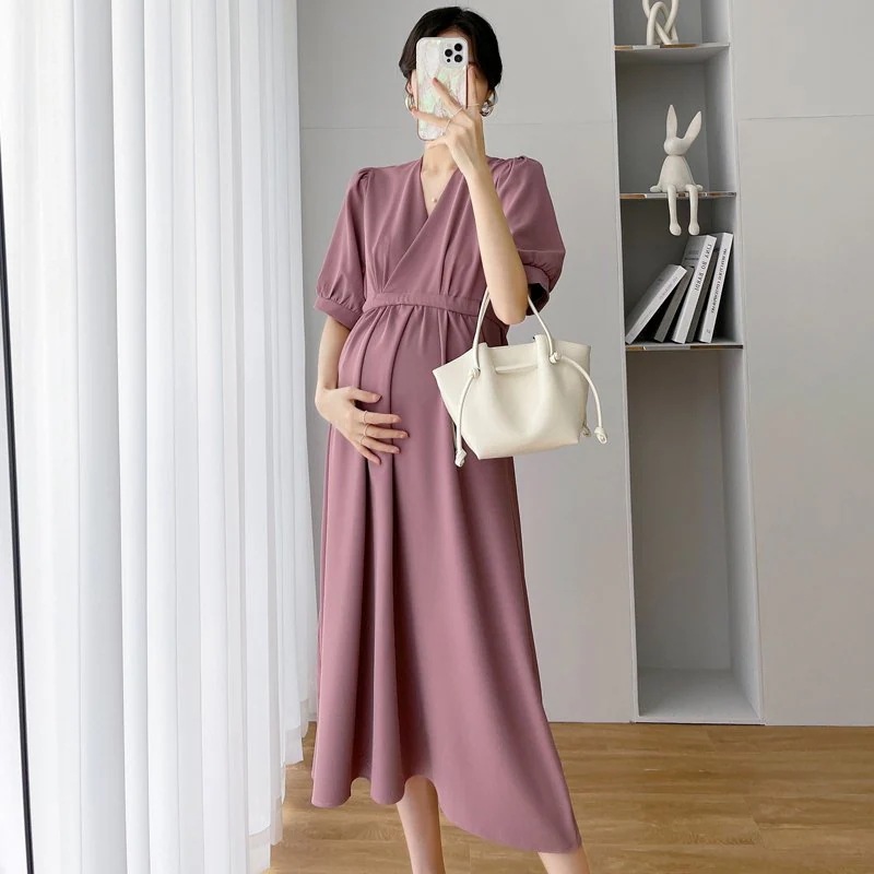 レディース 2カラー ワンピース エンボス Vネック 半袖 パフスリーブ 切り替え フレア 大人可愛い ママコーデ ママファッション 韓国 オルチャンファッション 人気 新作 20代 30代