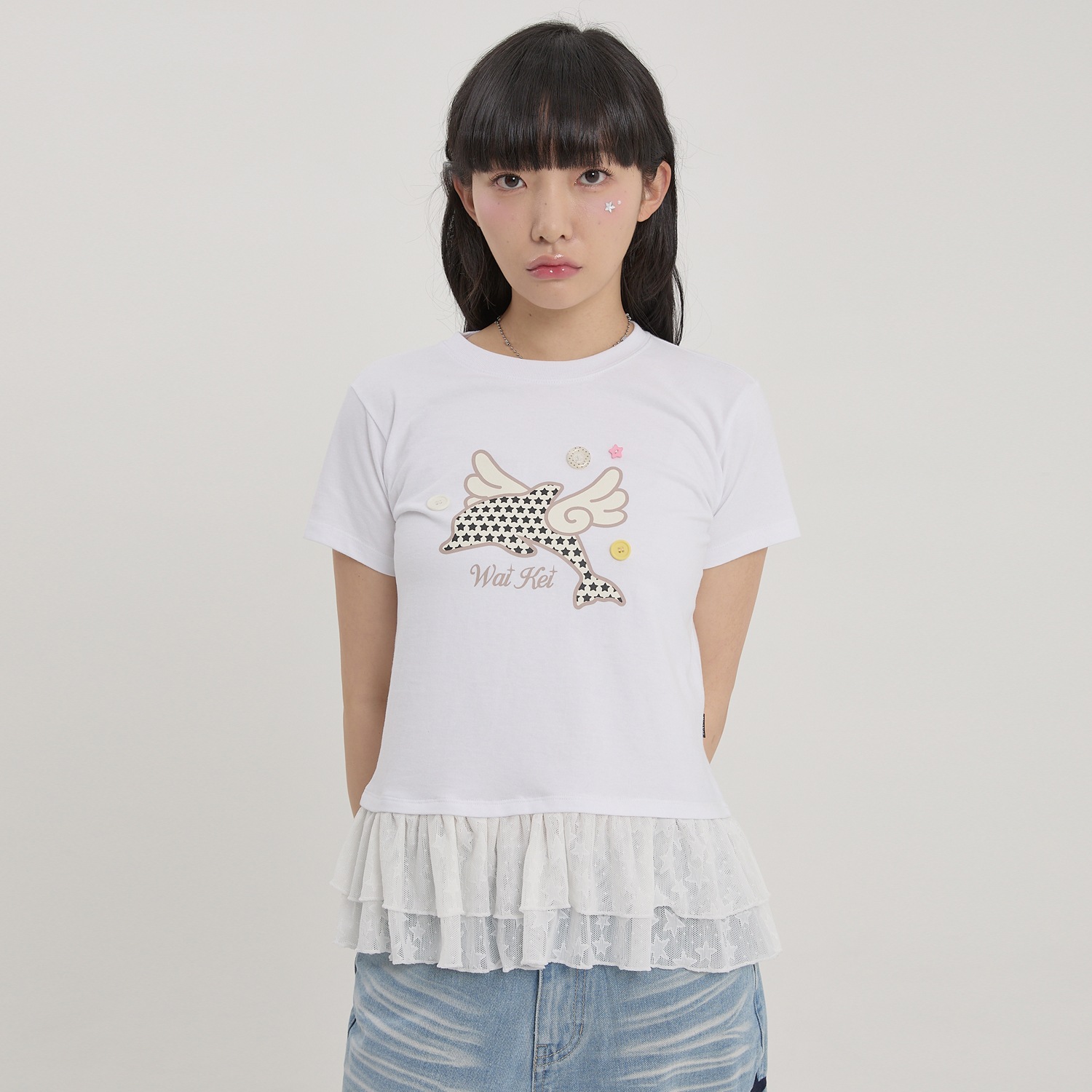 Angel Dolphin Race Layered Half Sleeve T-shirt WHITE