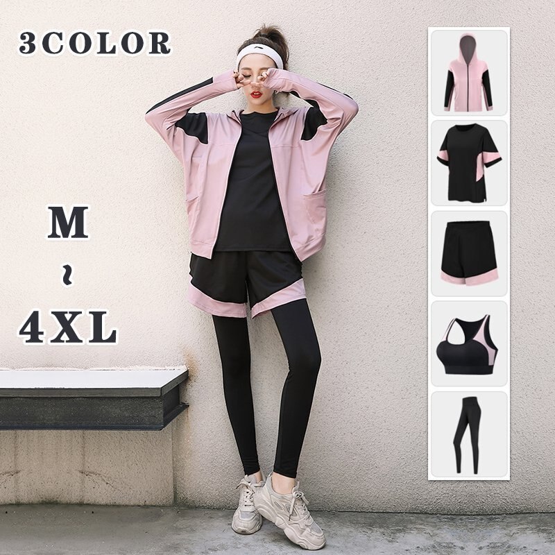 スポーツウェア レディース 5点セット ヨガウェア トレーニングウェア ランニングウェア 上下 4