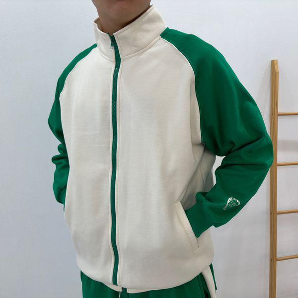 メンズ起毛ライン配色ハーフネックジップアップジャンパー BT JUW Q006 グリーン_P409160684