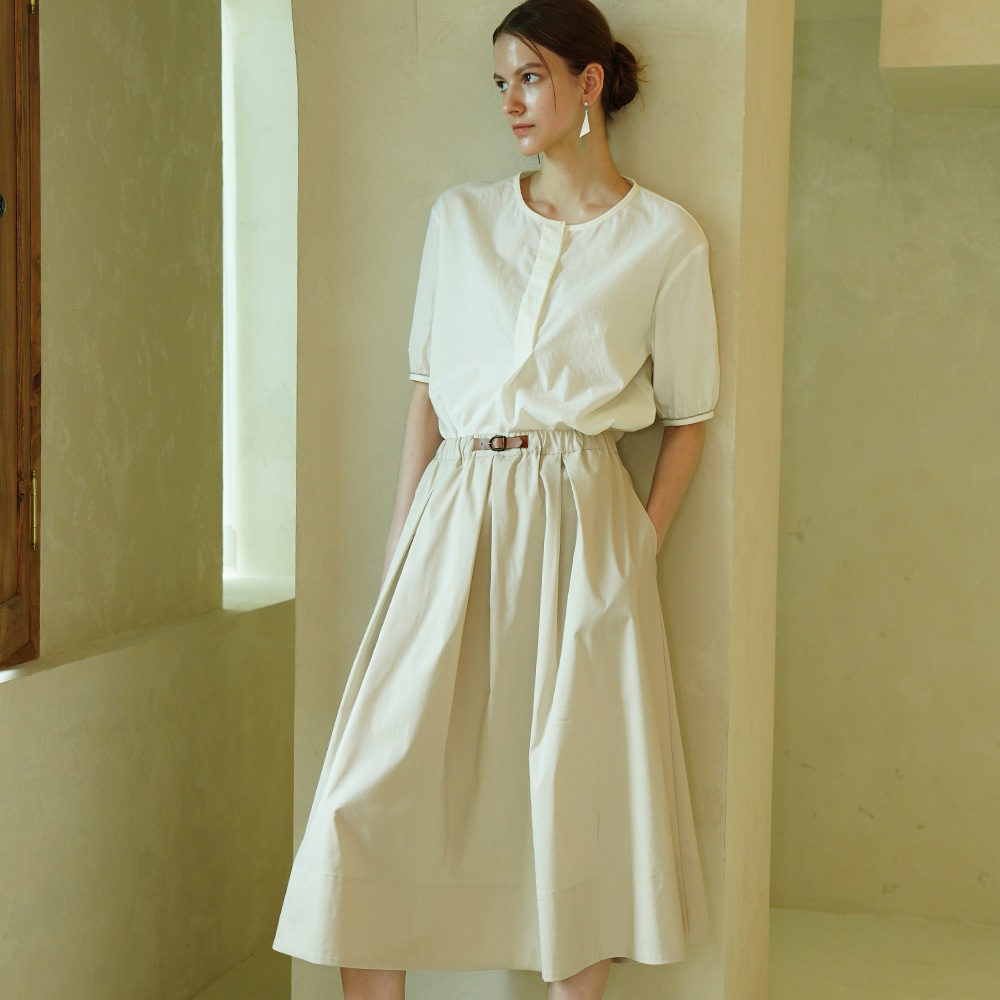 ACUD タックディテールフレアスカート_ベージュ