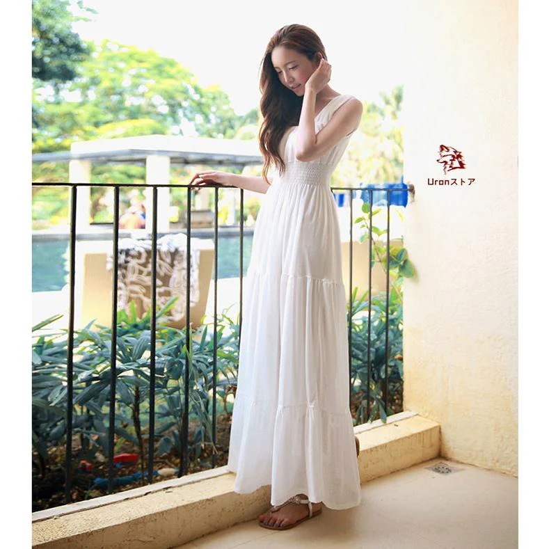 白ワンピース ワンピース レディース ロング　リゾートワンピース リゾートマキシワンピース リゾート マキシワンピ ビーチ 夏 リゾートワンピ 海