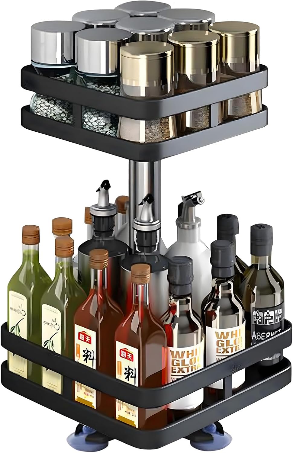 2層360度回転ラック 炭素鋼製 調味料・化粧品収納 簡単取り付け