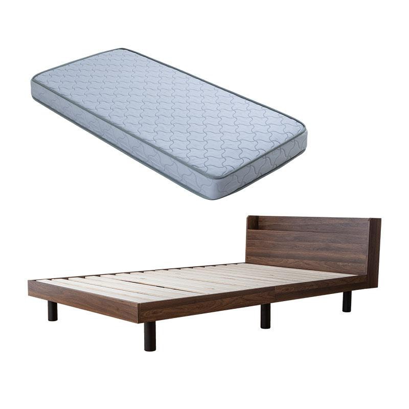 ダブル すのこベッド マットレスセット すのこ セット ベッドフレーム ボンネル マットレス棚付き コンセント シンプル ホワイト ブラウン グレー ナチュラル 韓国風 ベット