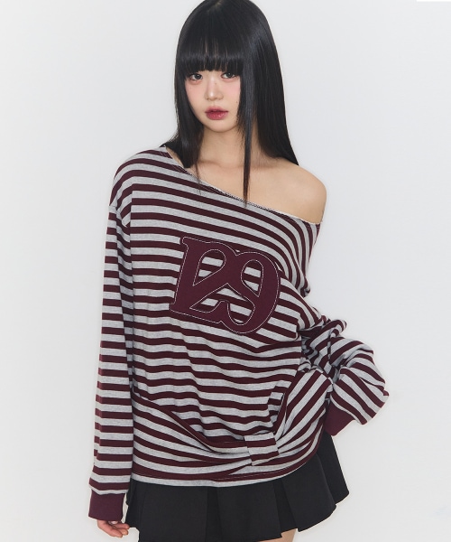 【ILLIGO】 129 STRIPE SWEATSHIRT BURGUNDY MELANGE 正規品