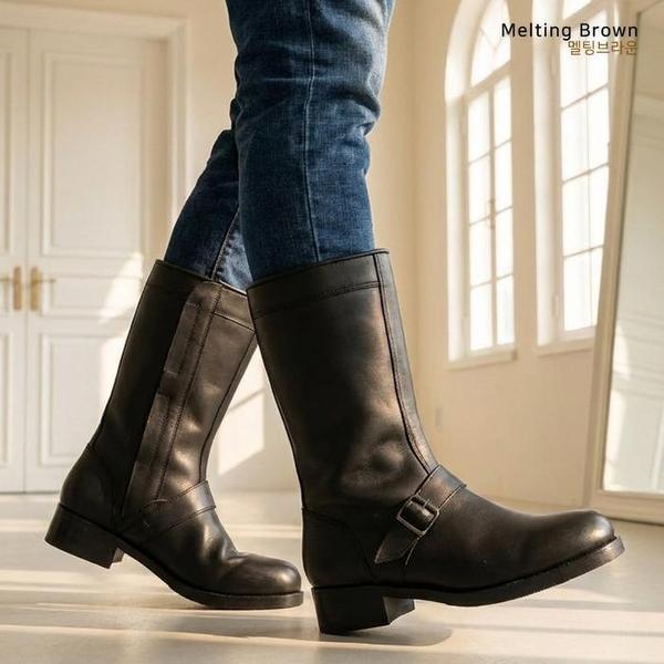 メンズ防寒ブーツ裏地フェイクファー牛革ロングブーツ