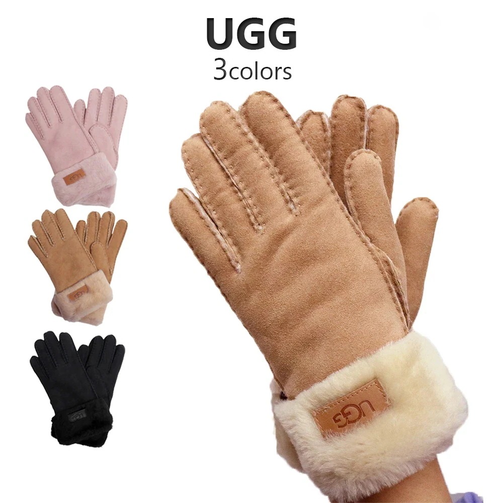アグ UGG 手袋 グローブ 手ぶくろ 本革 羊革 柔らかい シープスキン ファー レディース ugg もこもこ 裏ファー ムートン 暖かい 防寒 黒 茶 ベージュ ブラウン ピンク かわいい 並行輸