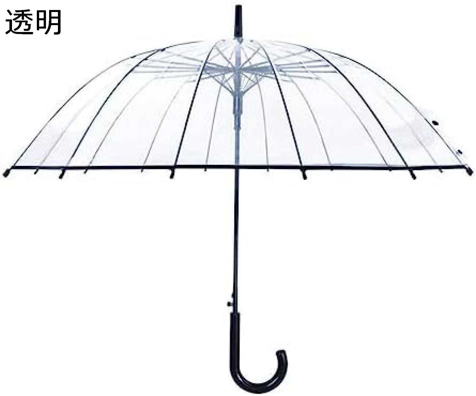 シンプル 長傘 透明傘 長柄 半自動 ビニール製 大型 16本骨 傘 高強度グラスファイバー使用 梅雨対策 耐久 防風 防水 おしゃれ 通学 通勤 黒 ストレートハンドル傘 男女兼用 軽量 丈夫