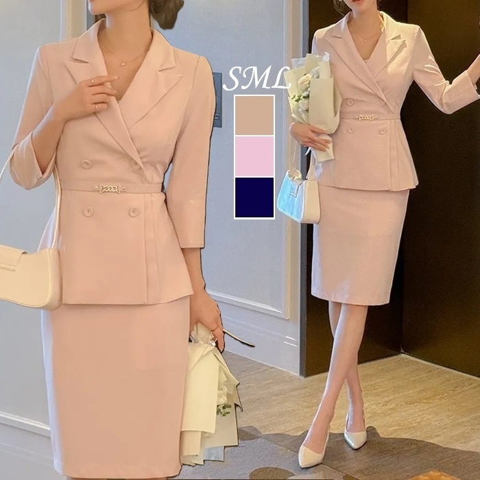 セットアップ レディース ベルトセット 春夏 七分袖 きれいめ