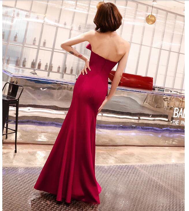 豪華 ベアトップ 大きいリボン付き マーメイドドレス イブニングドレス パーティードレス ロングドレ