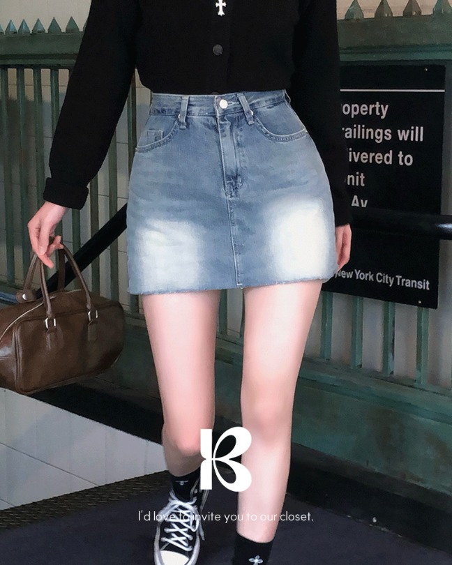 [BELLIDE MADE] ペチパンツ付きォッシングデニムミニスカート sk1134