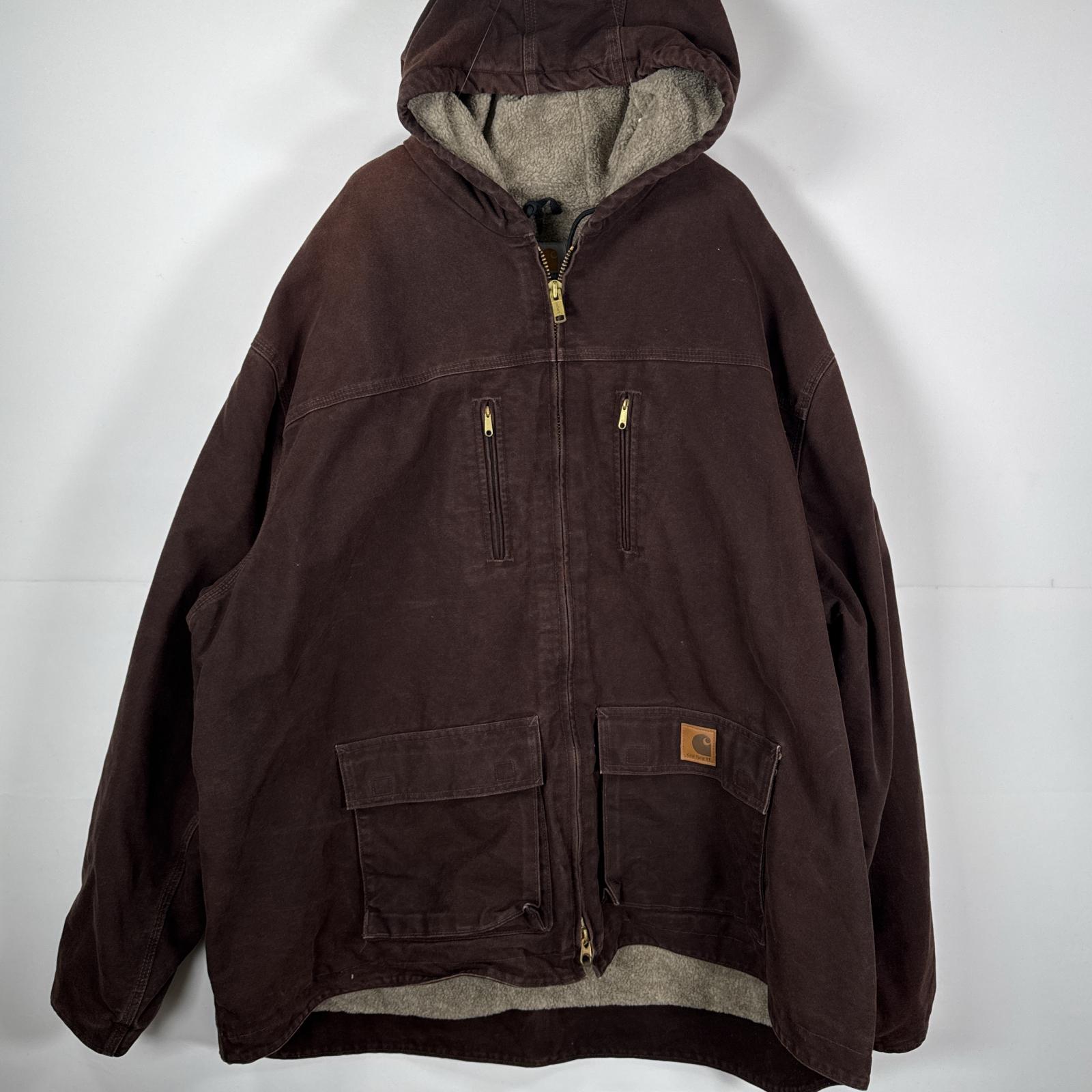古着 ダック アクティブジャケット オーバーサイズ パーカー 4XL ブラウン メンズ