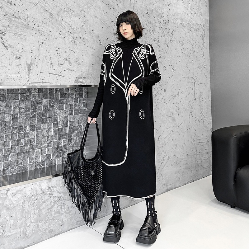 【J.Fashion】 リバーシブル ニットワンピース 冬 おしゃれ タートルネック レディース ロングワンピース 関連商品購入可能 メガ割