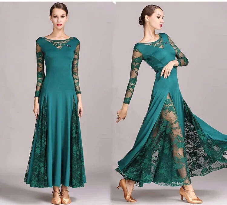 大きい裾 ダンス 発表会 豪華モダン 競技会 レース切り替え裾 スタンダード パッドなし 練習着ダンス 練習着 ワ 沸騰新柄追加 大きいサイズ ドレスレッスンウェア 競技着 演出 スタンダードドレス