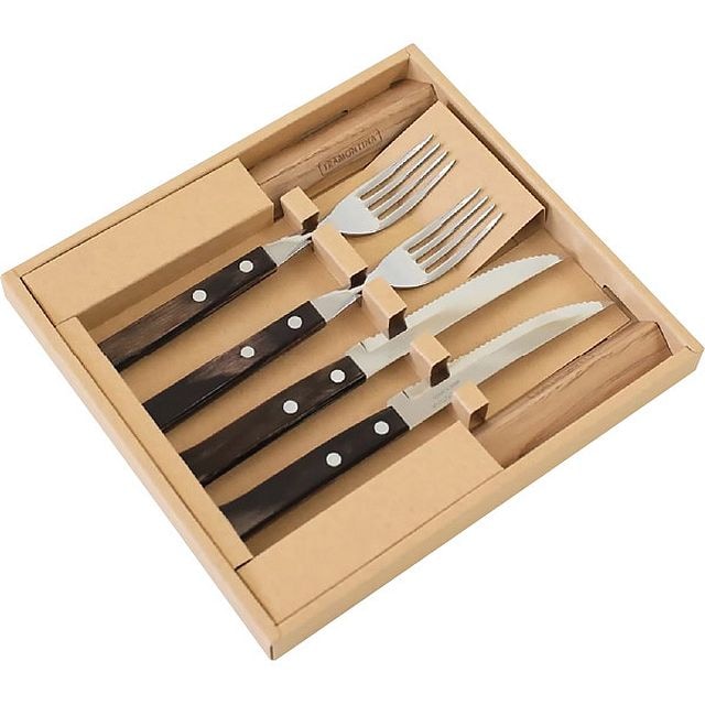 ポリウッド ステーキナイフ&フォーク&カトラリーレストセット ダーク