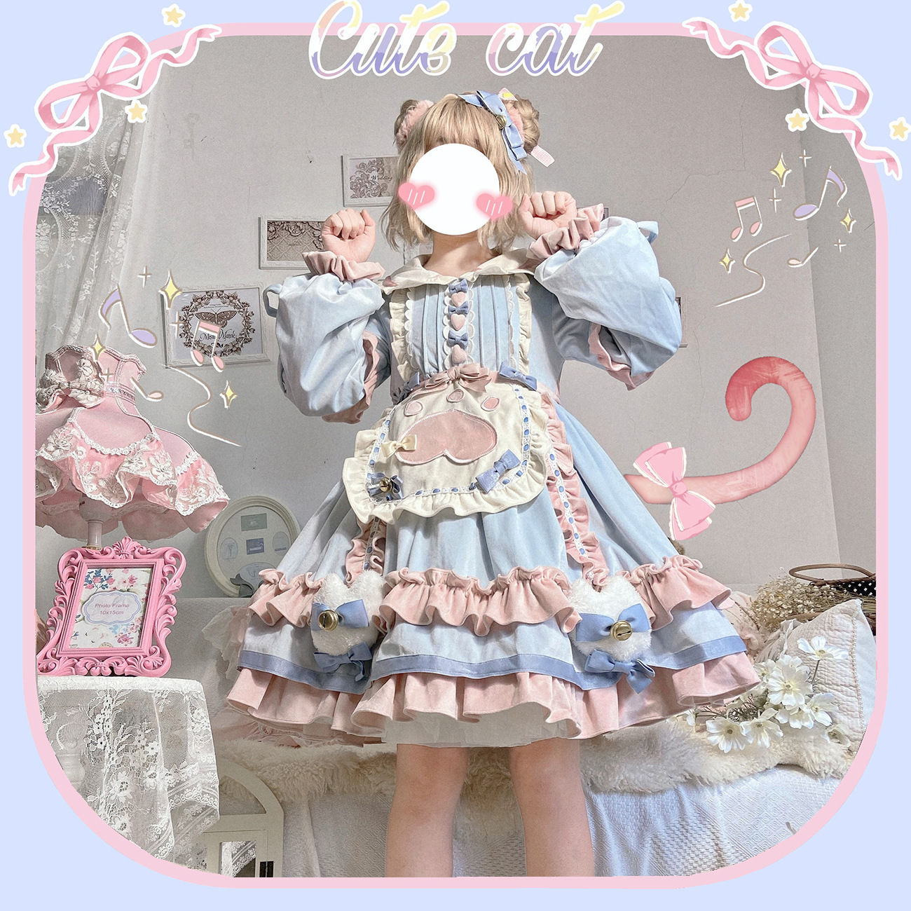 ベルベットオリジナルロリータワンピースlolitaキャットスイーツステーションスカート甘いエプロンかわいい