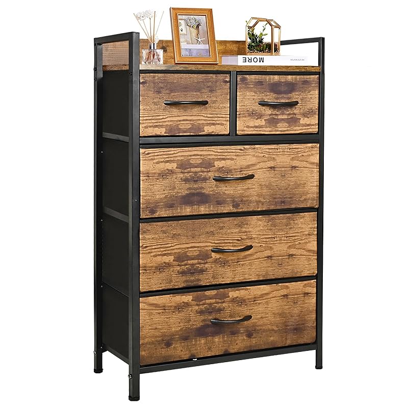 NICEMON チェスト タンス 4段 収納 引き出し 収納棚 5杯大容量 簡単組み立て 木天板 ヴィンテージ マルチ収納 箪笥 幅57奥行28高さ96cm シーズワイド 2年保証キッチン収納