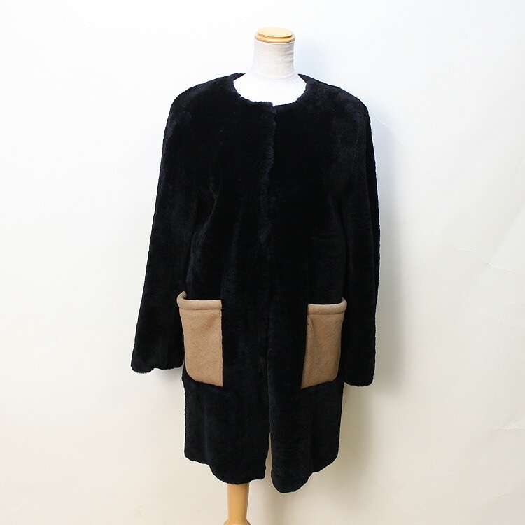 ラム ファー コート ノーカラー 送料無料 レディース ギフト プレゼント バイカラー