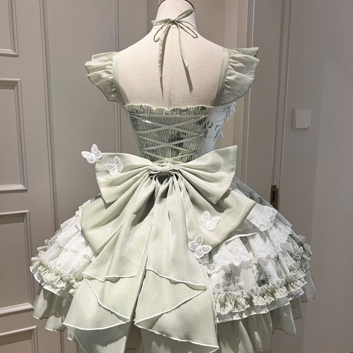 花期約白緑蝶夏感jsk卒業ドレス小清新少女誕生日スカートlolita