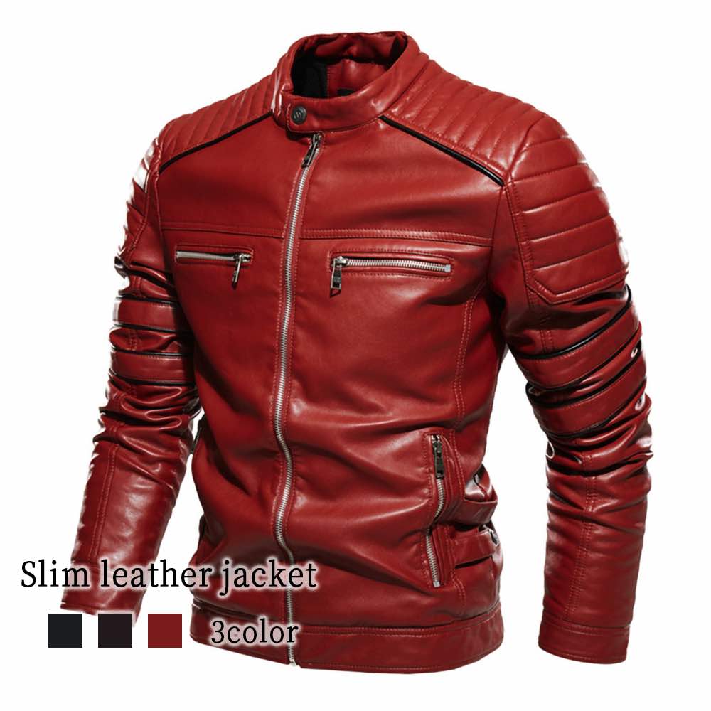 ライダースジャケット メンズ スリムレザージャケット ショット ブルゾン 着こなし 革ジャン 冬 秋 アウター ダブル レザー ブランド おすすめ Tシャツ 厚手 革 おしゃれ セール レザージャケッ