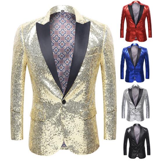 5色男性用スパンコールジャケット　メンズテーラード　タキシード　スーツ　結婚式　舞台ダンスウェア ヒップホップ ジャズダンス衣装　ステージ演出服 派手　カラオケ　パーティー　二次会　忘年会　写真撮影