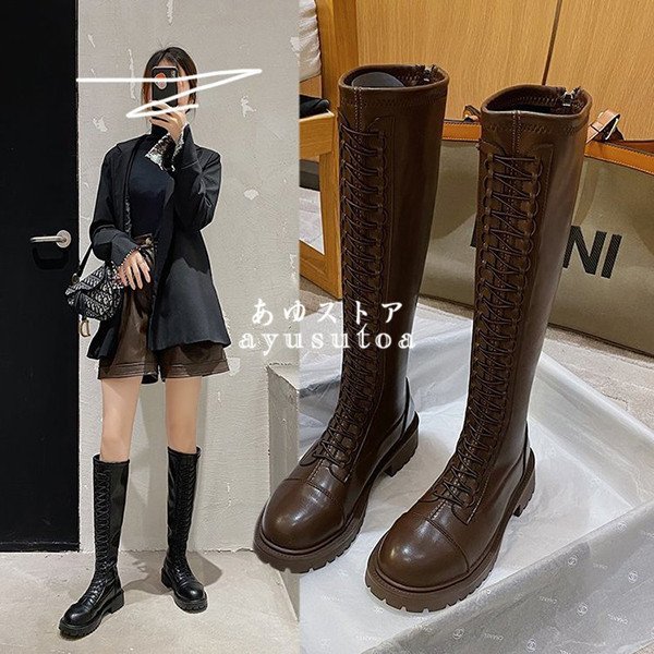 ブーツ レディース 裏起毛 厚底 秋冬 マーティンブーツ ロングブーツ レースアップブーツ ショート