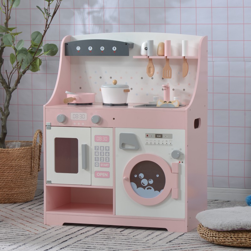 おままごと キッチン 木製 付属品付き 誕生日 台所 洗濯機 調理器具付き 調味料 食材 知育玩具 おもちゃキッチン キッズ ベビー 収納 調理器具